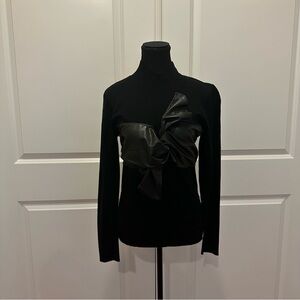 New York & Company Black Top with Bow Detail